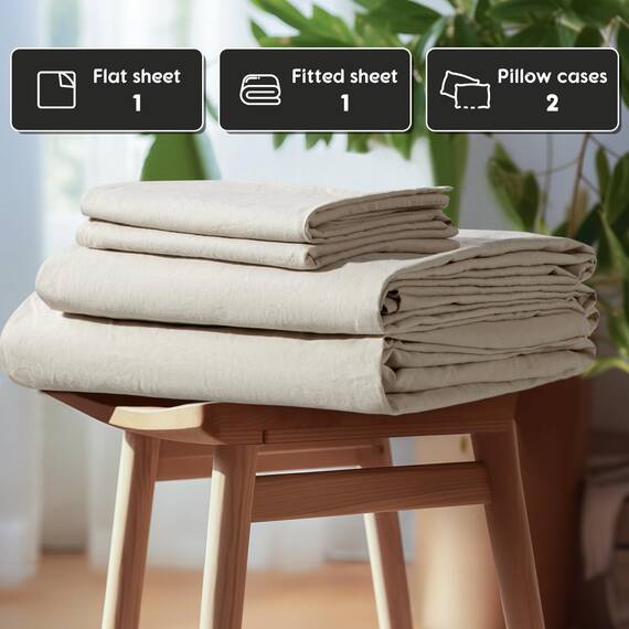 SONORO Kate 100% französisches reines Leinen, atmungsaktiv und langlebig, Kingsize-Bettlaken, reißfest, maschinenwaschbar, 40,6 cm Tiefe Tasche – 4 Stück (natürliches Leinen, Kingsize)