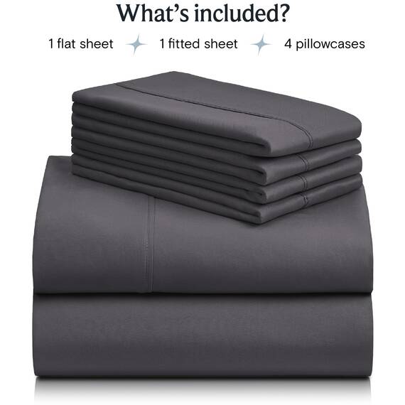 LuxClub 6-teiliges Bettlaken-Set, Bambus-Bettlaken, tiefe Taschen, 45,7 cm, umweltfreundlich, knitterfrei, maschinenwaschbar, Hotel-Bettwäsche, seidig weich – graue Queensize-Bettwäsche
