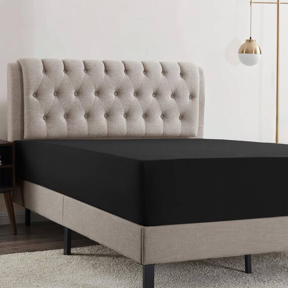 Empyrean Spannbettlaken für Doppelbett, Tiefe Taschen, 35,6-40,6 cm, ultraweiche Mikrofaser, lichtbeständig, schrumpffrei, knitterfrei, für Studentenwohnheime und Zuhause, Schwarz