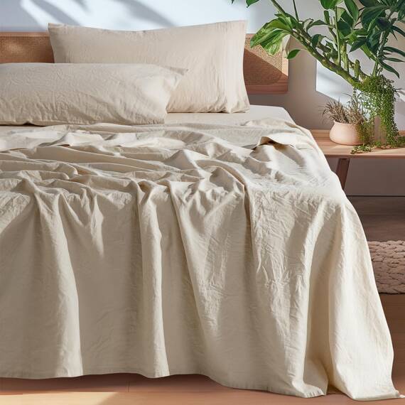 SONORO Kate 100% französisches reines Leinen, atmungsaktiv und langlebig, Kingsize-Bettlaken, reißfest, maschinenwaschbar, 40,6 cm Tiefe Tasche – 4 Stück (natürliches Leinen, Kingsize)