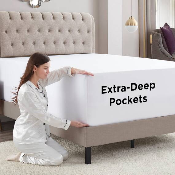Empyrean Bedding Spannbettlaken für hohe Matratzen, 45.7 cm – 53.3 cm, extra tief, luxuriös, seidig, weich, doppelt gebürstete Mikrofaser, hypoallergen, knitterfrei, Queen-Size-Bett, Weiß