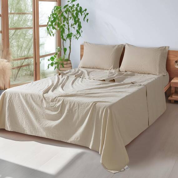 SONORO Kate 100% französisches reines Leinen, atmungsaktiv und langlebig, Kingsize-Bettlaken, reißfest, maschinenwaschbar, 40,6 cm Tiefe Tasche – 4 Stück (natürliches Leinen, Kingsize)