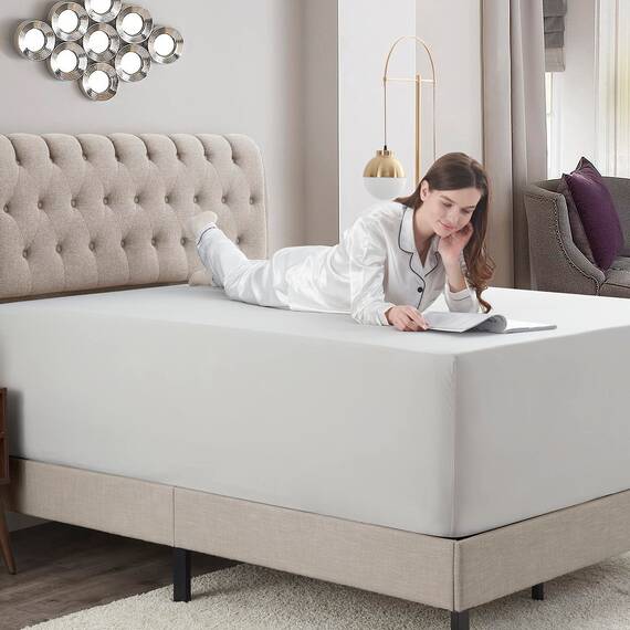 Empyrean Bedding Spannbettlaken für hohe Matratzen, 45.7 cm – 53.3 cm, extra tief, luxuriös, seidig, weich, doppelt gebürstete Mikrofaser, hypoallergen, knitterfrei, Queen-Size-Bett, silberfarben