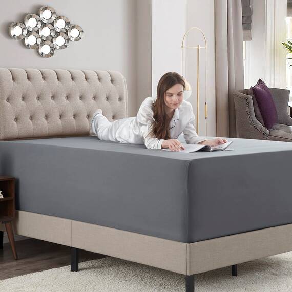 Empyrean Bedding Spannbettlaken für hohe Matratzen, 45.7 cm – 53.3 cm, extra tief, luxuriös, seidig, weich, doppelt gebürstete Mikrofaser, hypoallergen, knitterfrei, Queen-Size-Bett, Grau