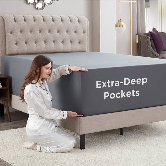 Empyrean Bedding Spannbettlaken für hohe Matratzen, 45.7 cm – 53.3 cm, extra tief, luxuriös, seidig, weich, doppelt gebürstete Mikrofaser, hypoallergen, knitterfrei, Queen-Size-Bett, Grau