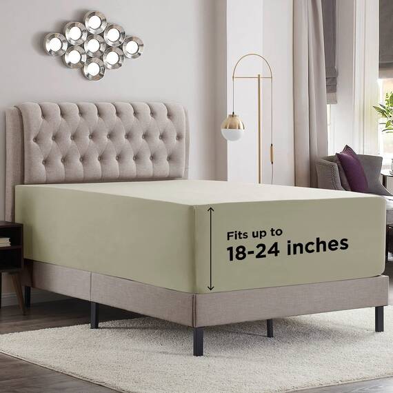 Empyrean Bedding Extra tiefe Spannbettlaken für hohe Matratzen, 45.7 cm – 53.3 cm, luxuriös, seidig weich, doppelt gebürstete Mikrofaser, hypoallergen, knitterfrei, für Doppelbett, Salbeigefarben