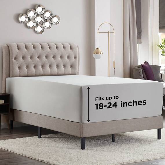 Empyrean Bedding Spannbettlaken für hohe Matratzen, 45.7 cm – 53.3 cm, extra tief, luxuriös, seidig, weich, doppelt gebürstete Mikrofaser, hypoallergen, knitterfrei, Queen-Size-Bett, silberfarben