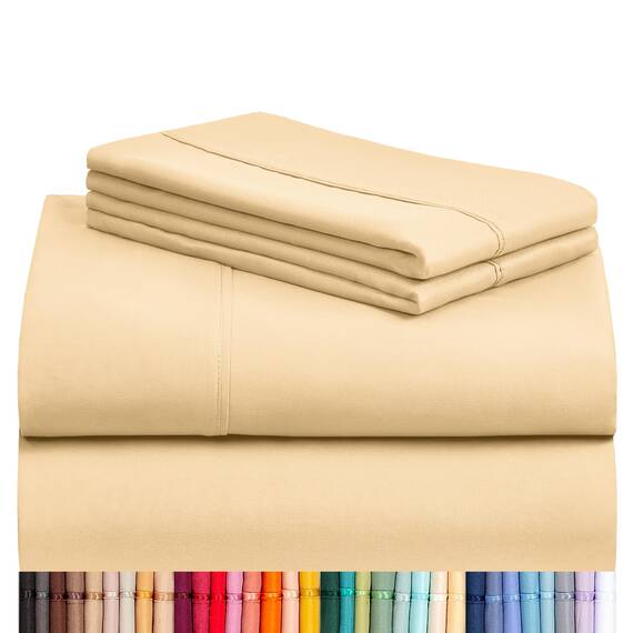 LuxClub Bambus-Bettlaken-Set, 6-teilig, Tiefe Taschen, 45,7 cm, umweltfreundlich, knitterfrei, maschinenwaschbar, Hotel-Bettwäsche, seidig weich, Butterfarben