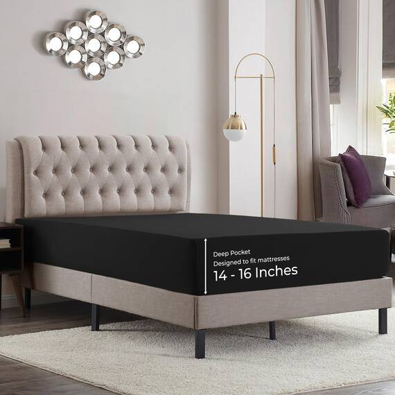 Empyrean Spannbettlaken für Doppelbett, Tiefe Taschen, 35,6-40,6 cm, ultraweiche Mikrofaser, lichtbeständig, schrumpffrei, knitterfrei, für Studentenwohnheime und Zuhause, Schwarz