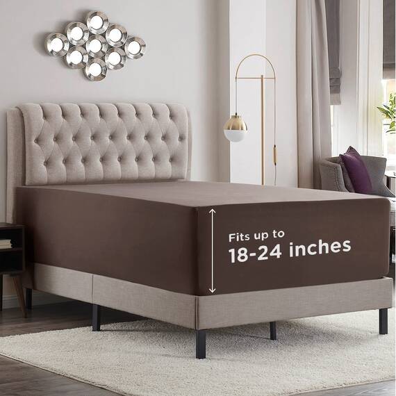 Empyrean Bedding Spannbettlaken für hohe Matratzen, 45.7 - 53.3 cm, extra tief, luxuriös, seidig, weich, doppelt gebürstete Mikrofaser, hypoallergen, knitterfrei, Kingsize-Bett, Braun