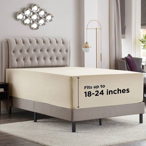 Empyrean Bedding Extra tiefe Spannbettlaken für hohe Matratzen, 45.7 cm – 53.3 cm, luxuriös, seidig weich, doppelt gebürstete Mikrofaser, hypoallergen, knitterfrei, King-Size-Bett, cremefarben