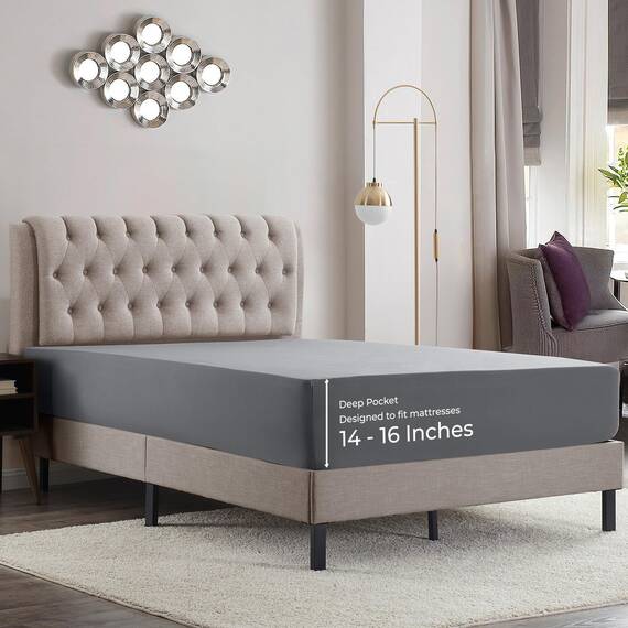 Empyrean Spannbettlaken für King-Size-Bett, ultraweiche Mikrofaser, 110 g/m², nur tiefes Spannbetttuch, feuchtigkeitsableitend, passend für 35,6 bis 40,6 cm, schrumpft und lichtbeständig, Eckriemen