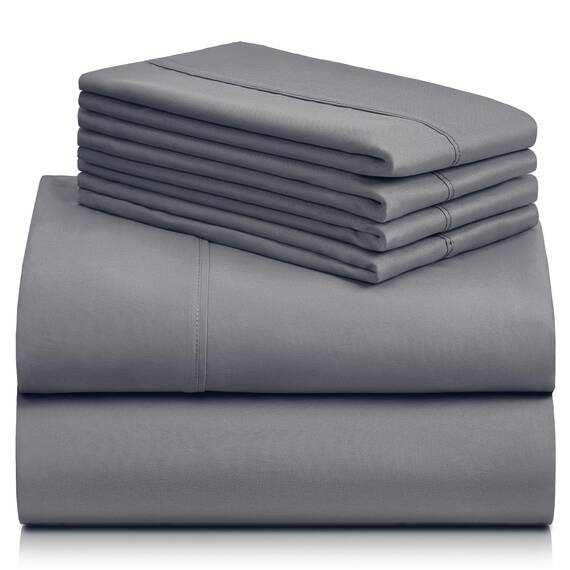 LuxClub 6-teiliges Bambus-Bettlaken-Set mit 45,7 cm tiefen Taschen – umweltfreundlich, knitterfrei, hypoallergen, lichtbeständig, seidig, stärker und weicher als Baumwolle – Silver King