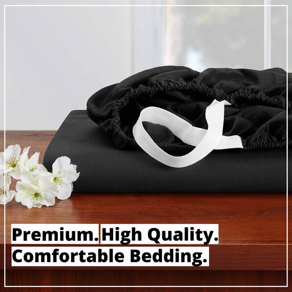 Empyrean Spannbettlaken für Doppelbett, Tiefe Taschen, 35,6-40,6 cm, ultraweiche Mikrofaser, lichtbeständig, schrumpffrei, knitterfrei, für Studentenwohnheime und Zuhause, Schwarz