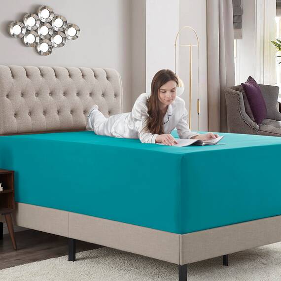 Empyrean Bedding Spannbettlaken für hohe Matratzen, 45.7 - 53.3 cm, extra tief, luxuriös, seidig, weich, doppelt gebürstete Mikrofaser, hypoallergen, knitterfrei, für Doppelbett, Blaugrün