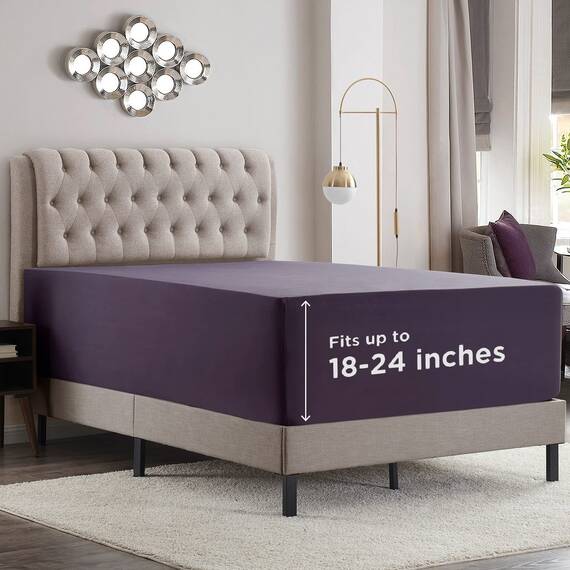 Empyrean Bedding Extra tiefe Spannbettlaken für hohe Matratzen, 45.7 cm – 53.3 cm, luxuriös, seidig weich, doppelt gebürstete Mikrofaser, hypoallergen, knitterfrei, King-Size-Bett, auberginefarben
