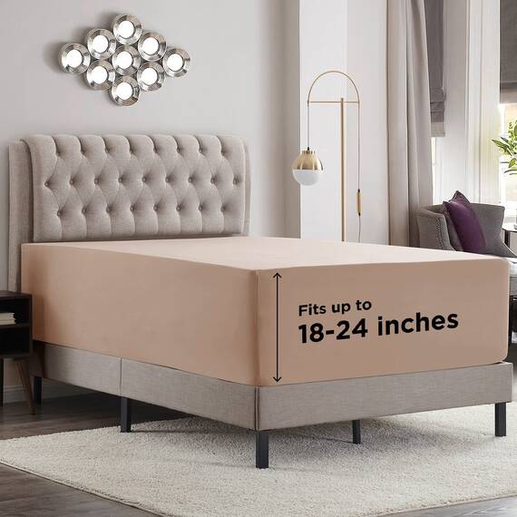 Empyrean Spannbettlaken für Doppelbett, extra tief, für Doppelbetten geeignet, passend für 45,7 bis 61 cm große Matratzen, superweich, knitterfrei und atmungsaktiv, mit Eckgurten