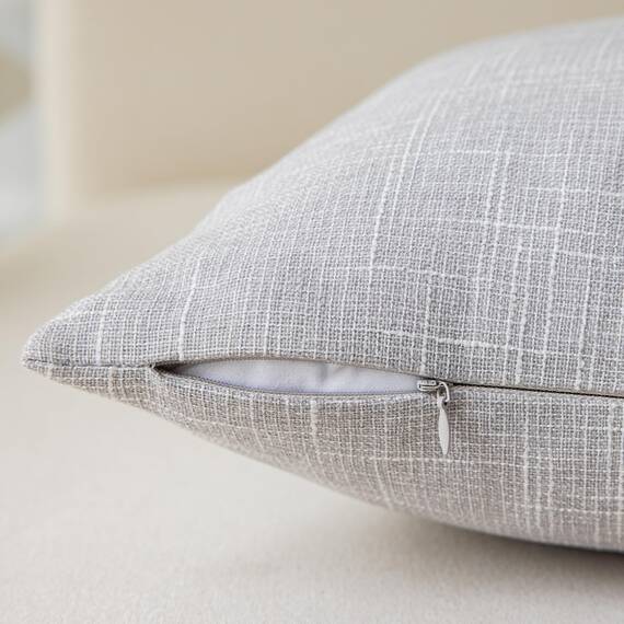 Kevin Textile Dekorativer gefütterter Leinen-Kissenbezug für Schlafzimmer, 61 x 61 cm, Grau, Weiß, 2 Stück