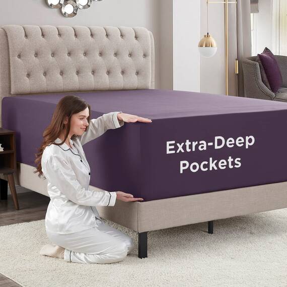Empyrean Bedding Extra tiefe Spannbettlaken für hohe Matratzen, 45.7 cm – 53.3 cm, luxuriös, seidig weich, doppelt gebürstete Mikrofaser, hypoallergen, knitterfrei, King-Size-Bett, auberginefarben