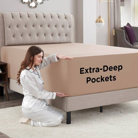 Empyrean Spannbettlaken für Doppelbett, extra tief, für Doppelbetten geeignet, passend für 45,7 bis 61 cm große Matratzen, superweich, knitterfrei und atmungsaktiv, mit Eckgurten