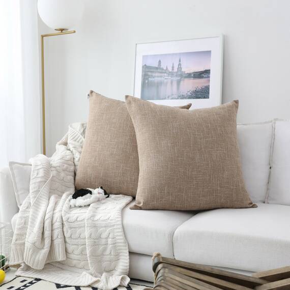 Kevin Textile Dekorativer Kissenbezug für Bett/Sofa, 66 x 66 cm (2 Stück, natürliches Leinen)