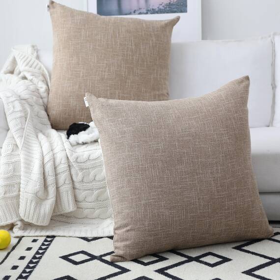 Kevin Textile Dekorativer Kissenbezug für Bett/Sofa, 66 x 66 cm (2 Stück, natürliches Leinen)