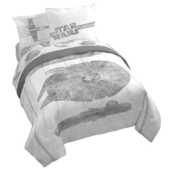 Star Wars Falcon Schematics 7 Piece Queen Size Bed Set - Includes Comforter & Sheet Set - Super Soft Kids Bedding Fade Resistant Microfiber (Official Star Wars Product)