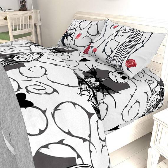 Disney Nightmare Before Christmas Moonlight 7 Piece Full Bed Set - Includes Reversible Comforter & Sheet Set - Features Jack Skellington and Sally - Super Soft Microfiber - (Official Disney Product)
