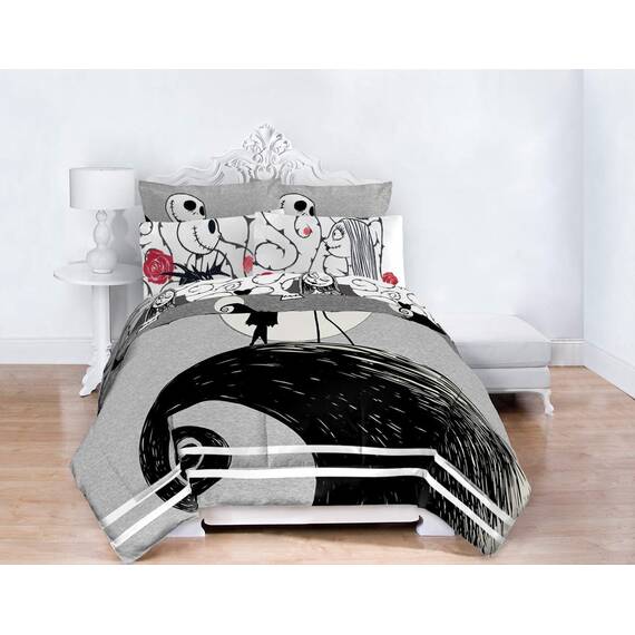 Disney Nightmare Before Christmas Moonlight 7 Piece Full Bed Set - Includes Reversible Comforter & Sheet Set - Features Jack Skellington and Sally - Super Soft Microfiber - (Official Disney Product)