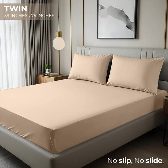 Utopia Bedding, Spannbetttuch für Twin-Size, Bettlaken, Tiefe Taschen, weiche Mikrofaser, schrumpf- und farbecht, pflegeleicht, nur 1 Spannbetttuch (Beige)