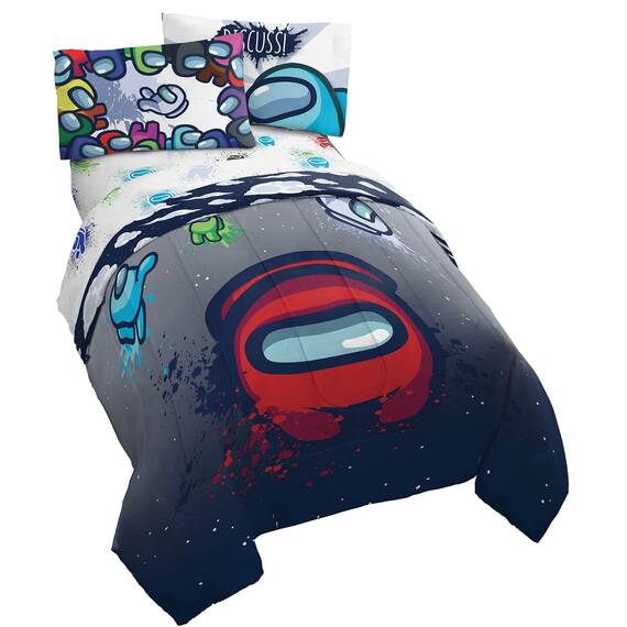 Jay Franco Among Us Space Splatter Bettwäsche-Set für Doppelbett, inklusive Bettdecke und Bettlaken-Set, superweiche, lichtbeständige Mikrofaser, 4-teilig