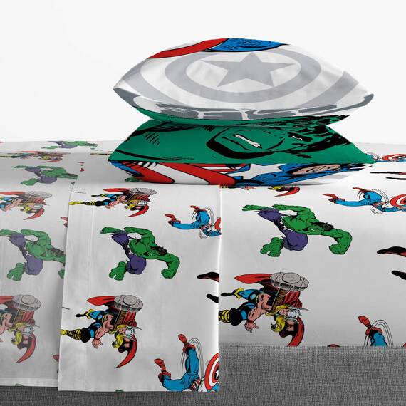 Marvel Avengers Comic Cool 7-teiliges Bettwäsche-Set – inkl. Bettdecke und Bettlaken-Set – Bettwäsche mit Captain America, Spiderman, Iron Man, Hulk & Thor – Super weich (offizielles Marvel-Produkt)