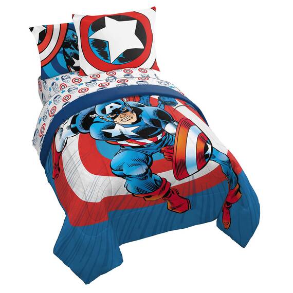 Jay Franco Marvel Comics Captain America Bettwäsche-Set – 7-teiliges Bettwäsche-Set mit Bettlaken und Kissenbezügen – superweiche Avengers Kinderbettwäsche