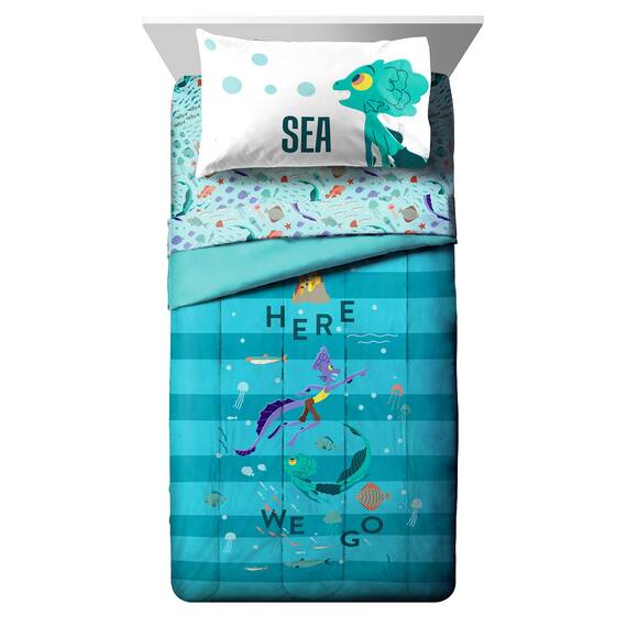 Jay Franco Disney Pixar Luca Here We Go Bettwäsche-Set, 5-teilig, inkl. Bettdecke und Bettlaken, superweiche, lichtbeständige Mikrofaser, offizielles Disney-Pixar-Produkt