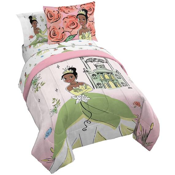 Disney The Princess And The Frog Beauty & Grace 7 Piece Full Size Bed Set - Includes Comforter & Sheet Set Featuring Tiana - Super Soft Bedding Fade Resistant Microfiber (Official Disney Product)