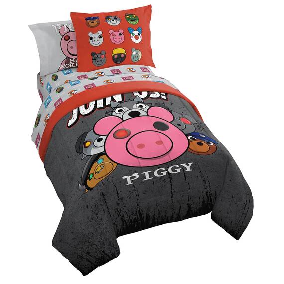 Piggy Join US 5 Piece Twin Size Bed Set - Includes Comforter & Sheet Set - Super Soft Fade Resistant Polyester (Official Piggy Product)