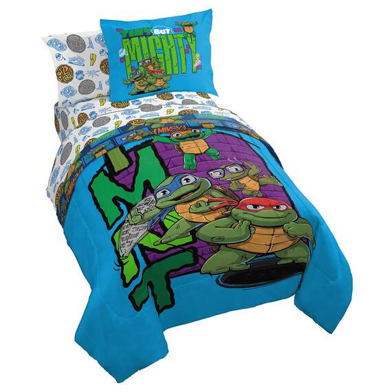 Jay Franco Nickelodeon Teenage Mutant Ninja Turtles Twin-Bettwäsche-Set – 5-teiliges Bettwäsche-Set inklusive Bettlaken und Kissenbezügen – superweiches Mini-Mutants-Mikrofaser-Bettwäsche-Set