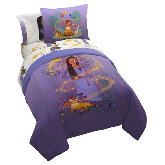 Disney Wish Bettwäsche-Set – 7-teiliges Bettwäsche-Set mit Bettlaken und Kissenbezügen – superweiche Kinderbettwäsche mit Asha, Valentino und Stern