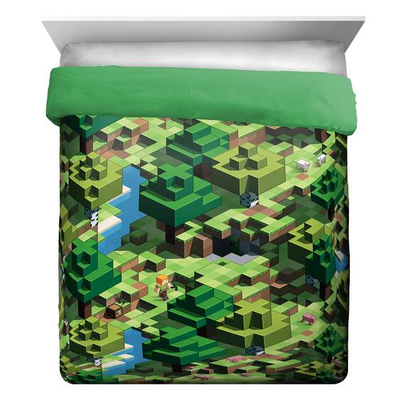 Jay Franco Minecraft Daytime 7-teiliges Queen-Bettwäsche-Set – inkl. Bettdecke und Bettlaken – Bettwäsche mit Alex und Steve – superweiche, lichtbeständige Mikrofaser – (offizielles Minecraft-Produkt)
