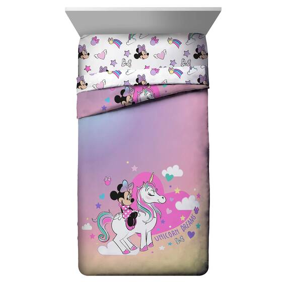Jay Franco Disney Minnie Mouse Unicorn Dreams 7-teiliges Bettwäsche-Set – inklusive wendbarer Bettdecke und Bettlaken-Set – superweiche, lichtbeständige Mikrofaser – (offizielles Disney-Produkt)