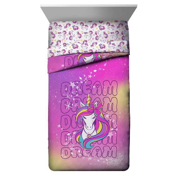 Jay Franco Nickelodeon JoJo Siwa Dream Unicorn 4 Piece Twin Bed Set - Includes Reversible Comforter & Sheet Set Bedding - Super Soft Fade Resistant Microfiber - (Official Nickelodeon Product)