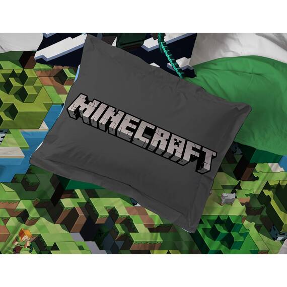 Jay Franco Minecraft Daytime 7-teiliges Queen-Bettwäsche-Set – inkl. Bettdecke und Bettlaken – Bettwäsche mit Alex und Steve – superweiche, lichtbeständige Mikrofaser – (offizielles Minecraft-Produkt)