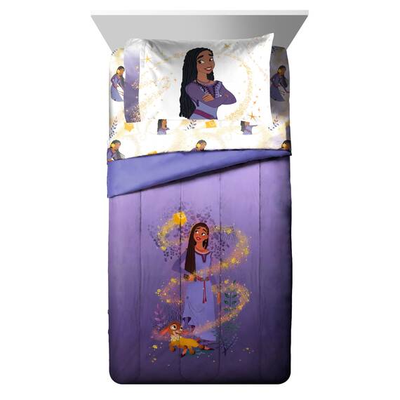 Disney Wish Bettwäsche-Set – 7-teiliges Bettwäsche-Set mit Bettlaken und Kissenbezügen – superweiche Kinderbettwäsche mit Asha, Valentino und Stern