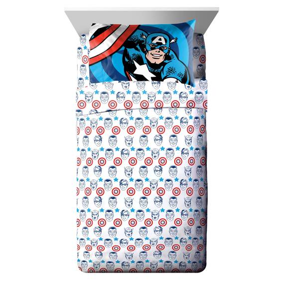 Jay Franco Marvel Comics Captain America Bettwäsche-Set – 7-teiliges Bettwäsche-Set mit Bettlaken und Kissenbezügen – superweiche Avengers Kinderbettwäsche