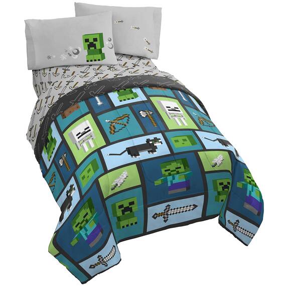 Minecraft Chibi College Bettwäsche-Set für Doppelbett, 4-teilig, inkl. Wendedecke und Bettlaken – Bettwäsche mit Creeper & Ghost superweiche, lichtbeständige Mikrofaser (offizielles Minecraft-Produkt)
