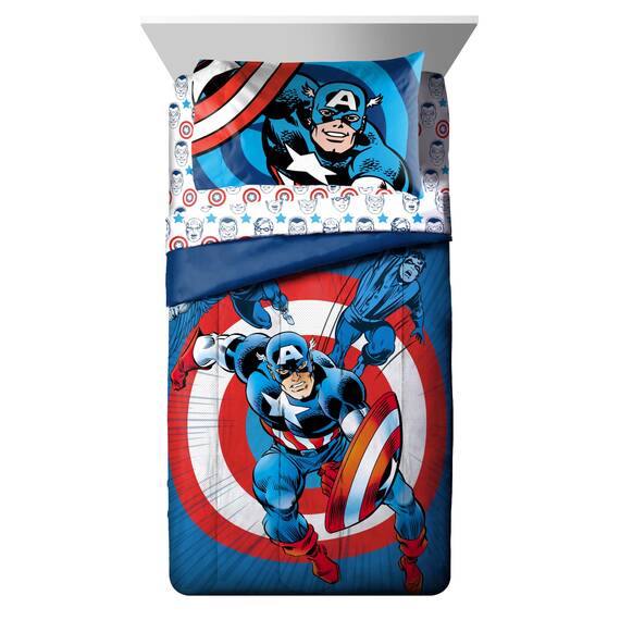 Jay Franco Marvel Comics Captain America Twin Bettwäsche-Set – 5-teiliges Bettwäsche-Set mit Bettlaken und Kissenbezügen – superweiche Avengers Kinderbettwäsche