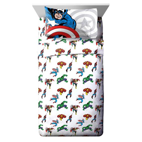 Jay Franco Marvel Avengers Comic Cool 5 Piece Twin Bed Set - Includes Comforter & Sheet Set - Bedding Features Captain America, Spiderman, Iron Man, Hulk, Thor - Super Soft (Official Marvel Product)