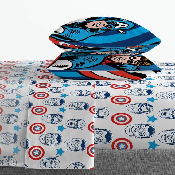 Jay Franco Marvel Comics Captain America Bettwäsche-Set – 7-teiliges Bettwäsche-Set mit Bettlaken und Kissenbezügen – superweiche Avengers Kinderbettwäsche