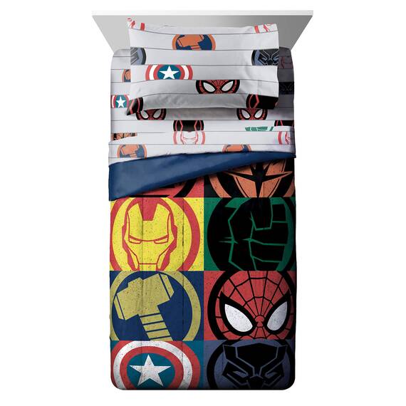 Jay Franco Marvel Avengers Emblems Bettwäsche-Set für Doppelbett, 5-teilig, inkl. Bettdecke und Bettlaken, superweiche, lichtbeständige Mikrofaser, offizielles Marvel-Produkt
