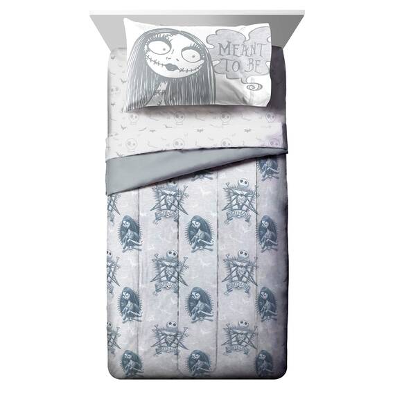 Jay Franco Disney Nightmare Before Christmas Meant to Be 4 Piece Twin Bed Set - Includes Comforter & Sheet Set - Bedding Features Jack Skellington & Sally (Official Disney Product)